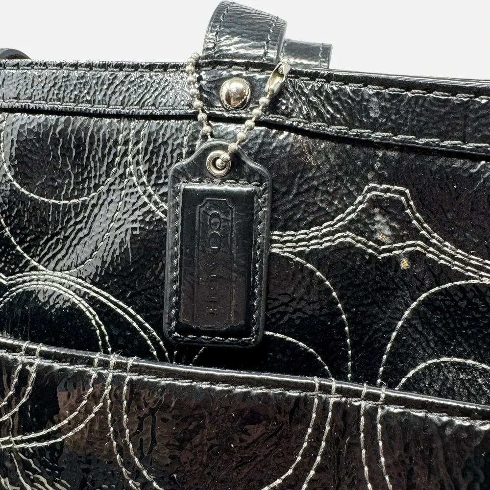 Coach Black Patent Leather Stitched C Baby Bag Diaper Tote Crossbody Travel Bag